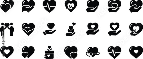 A comprehensive collection of black heart icons representing various emotions and relationship concepts