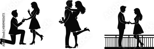 A beautiful collection of romantic silhouettes showing a man proposing to a woman