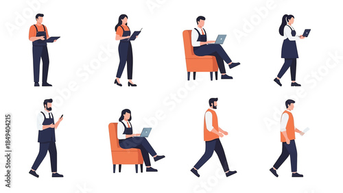 People Working 2D Flat Vector Icon Set