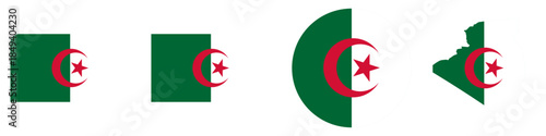 algeria circular flag, algeria rectangular flag, algeria map flag flat icon