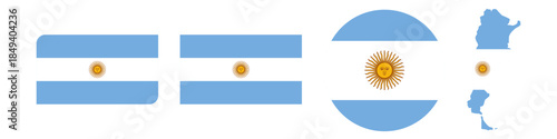 argentina circular flag, argentina rectangular flag, argentina map flag flat icon