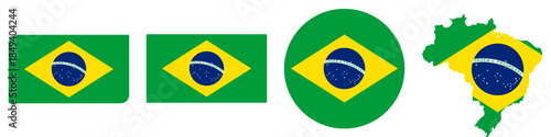 brazil circular flag, brazil rectangular flag, brazil map flag flat icon