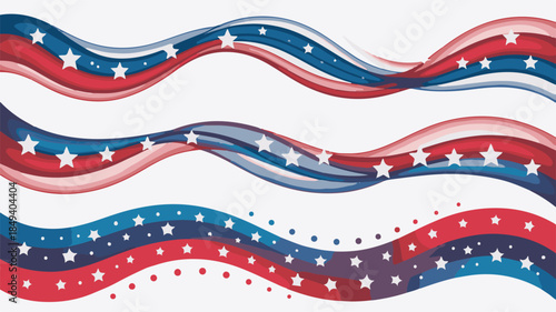 Wavy patriotic stripes and stars on a white background illustration