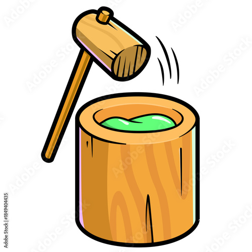 wooden mochi maker cartoon illustration