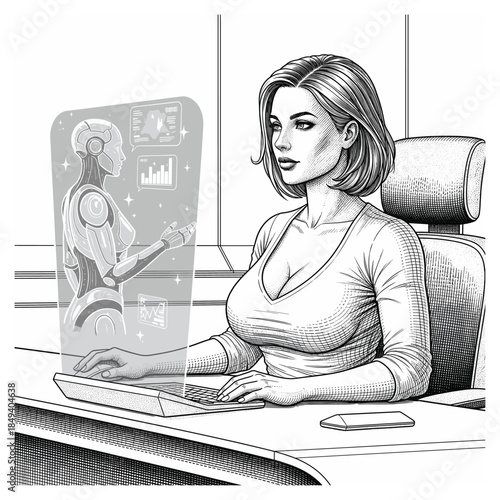 Professional Female and Virtual Robot Interface