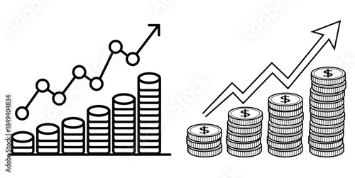 Financial growth and investment illustrated with line graphs and coin stacks