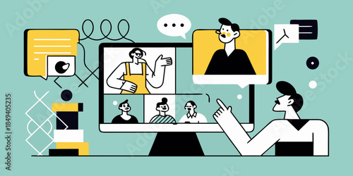 Modern remote collaboration and virtual meeting concept with diverse team members