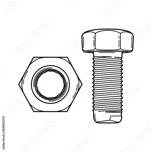 Bolt and nut illustration on white background
