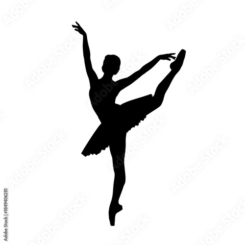 Ballerina Dancing Pointe Shoes Ballet Black Silhouette Vector Icon Isolated on White Background for Dance Design