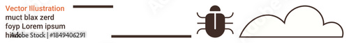 Data threats, nature connection, cloud computing, technology usage, eco-friendly concepts, software bugs. Simplistic ion of bug, cloud and lines. Data threats and cloud computing concepts