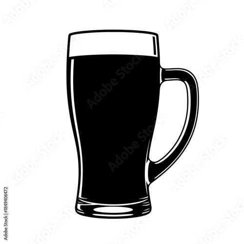 Beer Mug Pint Glass Alcohol Drink Black Silhouette Vector Icon Isolated on White Background for Pub Bar Design