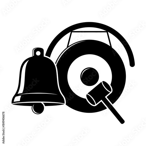 Boxing Ring Bell Fight Gong Match Black Silhouette Vector Icon Isolated on White Background for Sport Start Icon