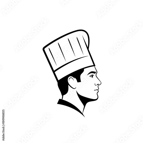 Chef Head Wearing Toque Hat Cook Avatar Black Silhouette Vector Icon Isolated on White Background for Kitchen Design