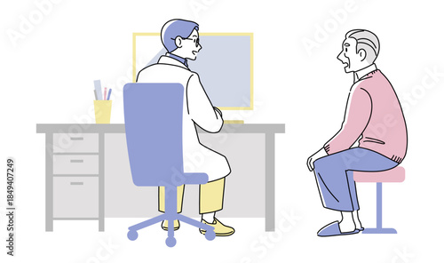 Senior Patient Receiving Medical Examination with Doctor Illustration