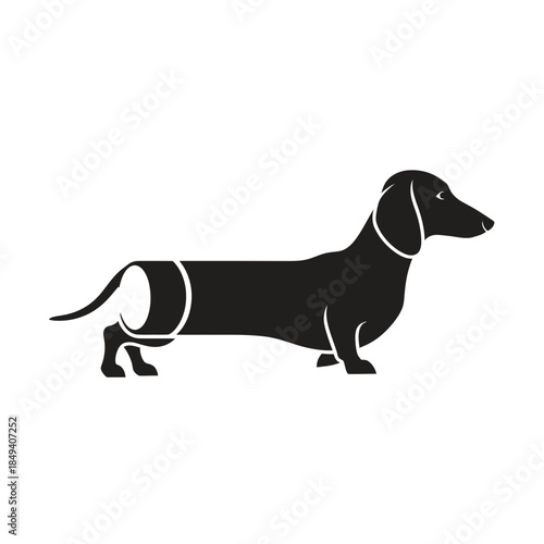 Dachshund Sausage Dog Long Body Breed Black Silhouette Vector Icon Isolated on White Background for Pet Design