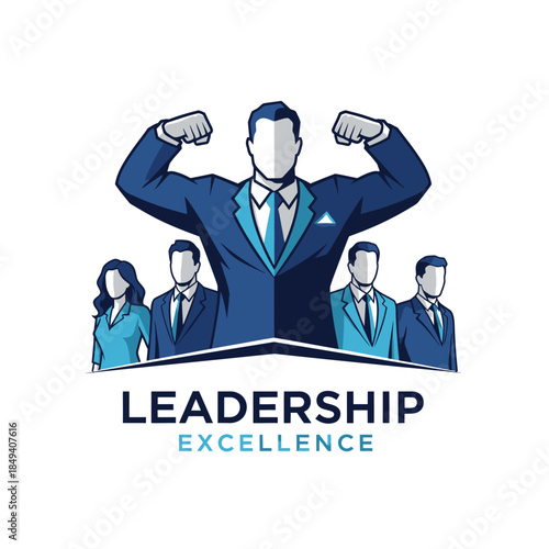 Business Leader Flexing Muscles with Team.