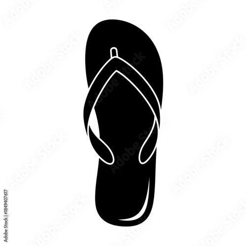 Flip Flop Sandal Beach Shoe Summer Wear Black Silhouette Vector Icon Isolated on White Background for Vacation Design