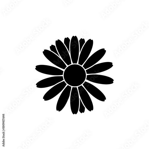 Daisy Flower Spring Nature Blossom Plant Black Silhouette Vector Icon Isolated on White Background for Garden Design