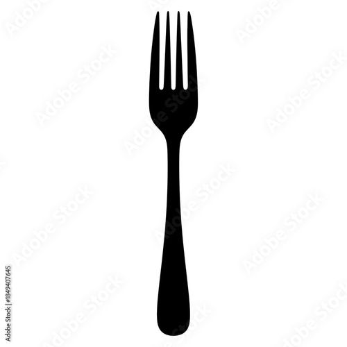 Dining Fork Utensil Cutlery Silverware Black Silhouette Vector Icon Isolated on White Background for Restaurant Design