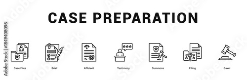 Case Preparation Modern and clean web banner illustration featuring thematic icons for visual communication