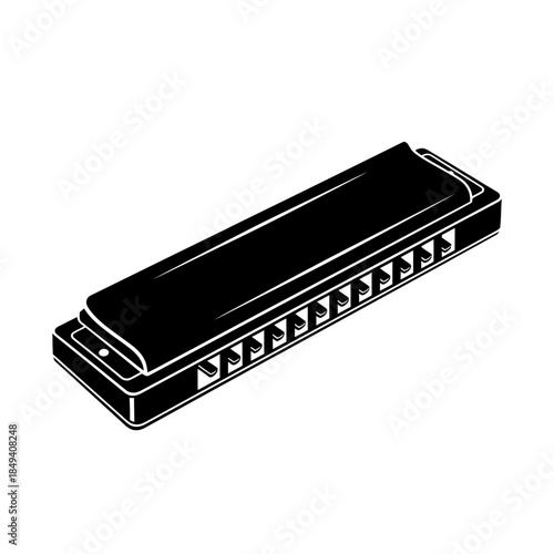Harmonica Mouth Organ Blues Instrument Music Black Silhouette Vector Icon Isolated on White Background for Audio Design