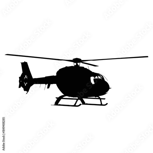 Helicopter Chopper Air Transport Vehicle Black Silhouette Vector Icon Isolated on White Background for Aviation Design