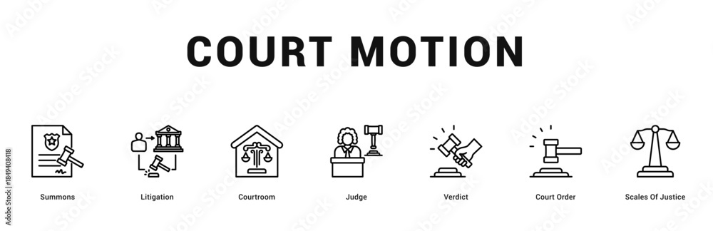Fototapeta premium Court Motion Modern and clean web banner illustration featuring thematic icons for visual communication