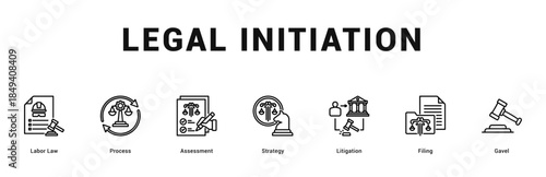 Legal Initiation Modern and clean web banner illustration featuring thematic icons for visual communication