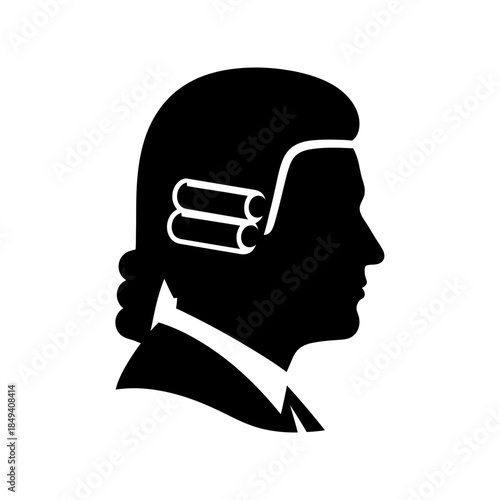 Judge Head Wig Law Court Avatar Justice Black Silhouette Vector Icon Isolated on White Background for Legal Design