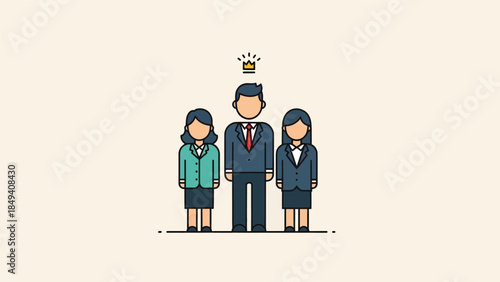 Cartoon Business Team with Male Leader.