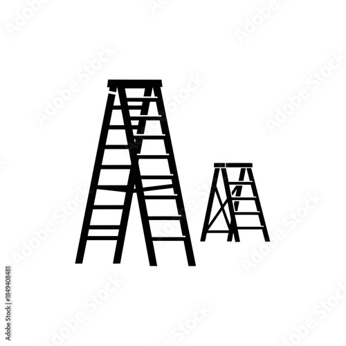 Step Ladder Equipment Construction Tool Black Silhouette Vector Icon Isolated on White Background for Repair Design