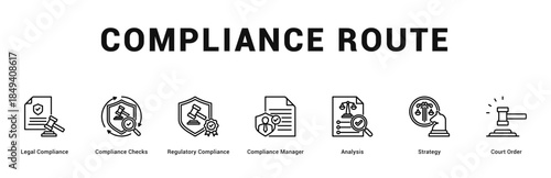 Compliance Route Modern and clean web banner illustration featuring thematic icons for visual communication