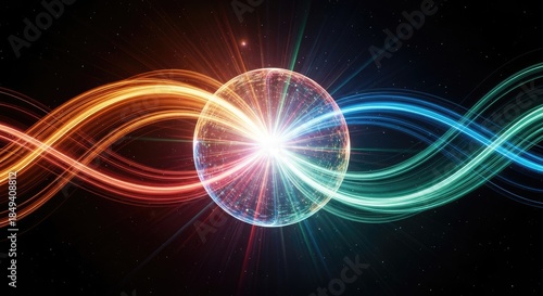 Wallpaper Mural A colorful, abstract light sphere with vibrant colors and geometric patterns in a dark, starry background. Torontodigital.ca