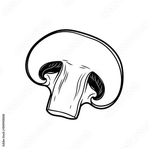 Mushroom Slice Cut Fungus Pizza Topping Black Silhouette Vector Icon Isolated on White Background for Food Design