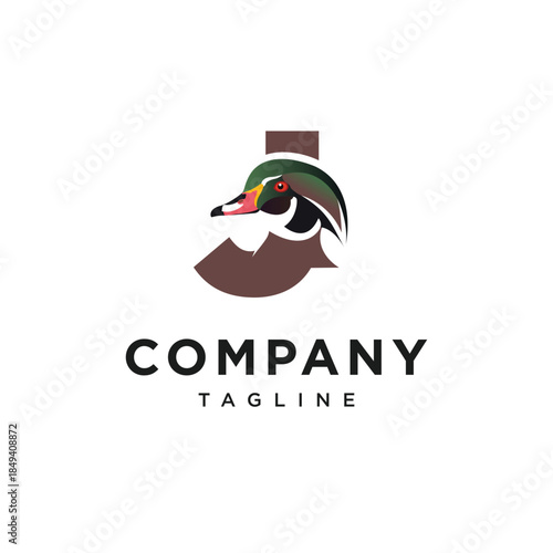 Letter J Wood Duck Logo Icon Vector