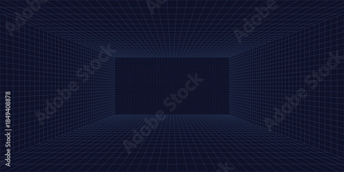 Abstract background empty futuristic wireframe box. Network space technology. For banner technology, science, sci-fi.