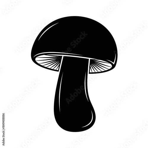 Mushroom Toadstool Forest Food Fungus Black Silhouette Vector Icon Isolated on White Background for Nature Design
