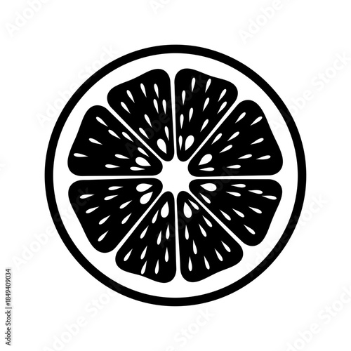 Orange Slice Round Citrus Fresh Fruit Black Silhouette Vector Icon Isolated on White Background for Vitamin Design