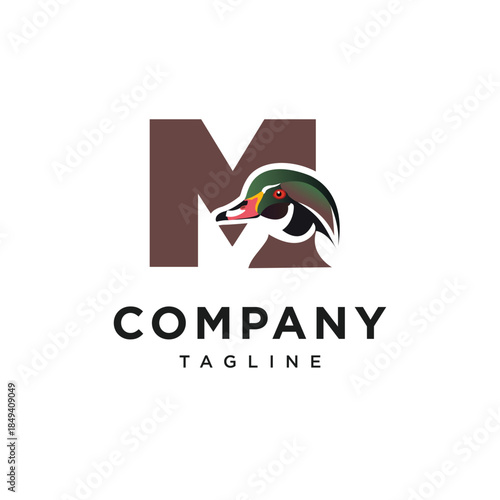 Letter M Wood Duck Logo Icon Vector