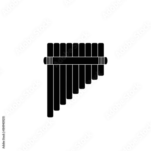 Pan Flute Wind Instrument Folk Music Black Silhouette Vector Icon Isolated on White Background for Cultural Design