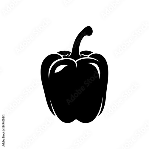 Bell Pepper Vegetable Cooking Ingredient Food Black Silhouette Vector Icon Isolated on White Background for Garden Design