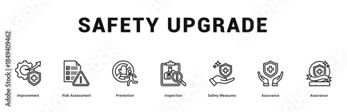 Safety Upgrade Modern and clean web banner illustration featuring thematic icons for visual communication
