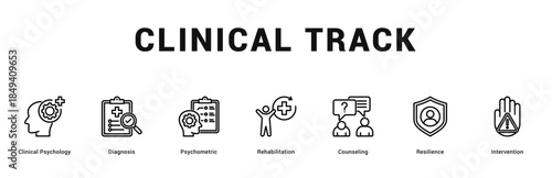 Clinical Track Modern and clean web banner illustration featuring thematic icons for visual communication