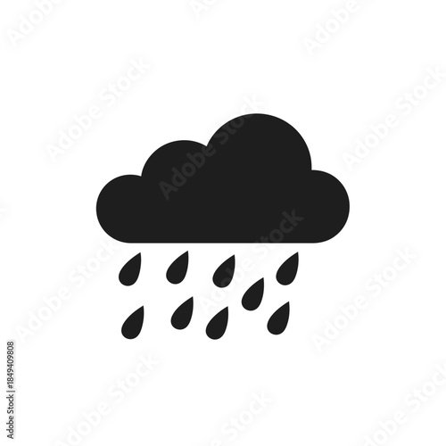 Heavy Rain Cloud Storm Weather Drops Black Silhouette Vector Icon Isolated on White Background for Climate Design