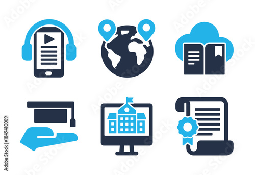 Global Education and Certification icon set. Solid glyph series icons