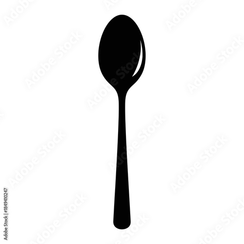 Soup Spoon Cutlery Dining Utensil Silverware Black Silhouette Vector Icon Isolated on White Background for Food Design