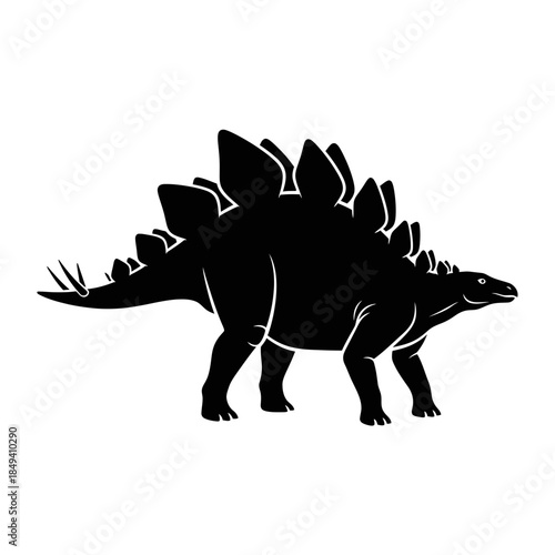 Stegosaurus Spiked Back Dinosaur Prehistoric Black Silhouette Vector Icon Isolated on White Background for Animal Design