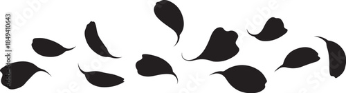 Black leaf silhouettes scattered on white background