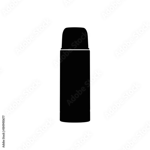 Thermos Flask Vacuum Bottle Hot Drink Black Silhouette Vector Icon Isolated on White Background for Travel Design