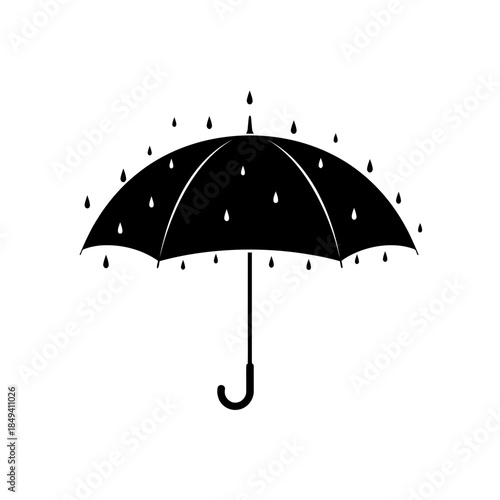 Open Umbrella Rain Protection Wet Weather Black Silhouette Vector Icon Isolated on White Background for Climate Design